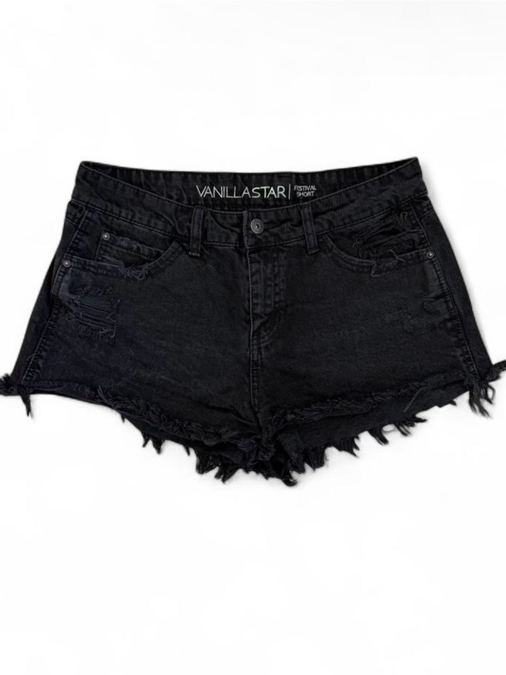 Vanilla Star Black Frayed Distressed Denim Shorts
